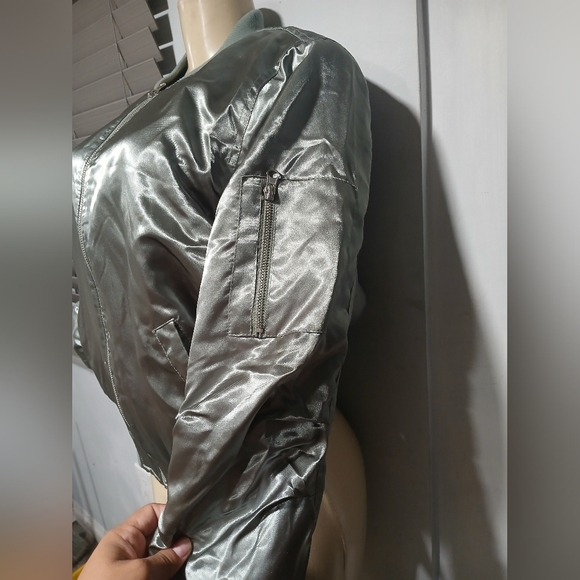 Forever 21 Shiny Silver Bomber Jacket - Picture 2 of 9